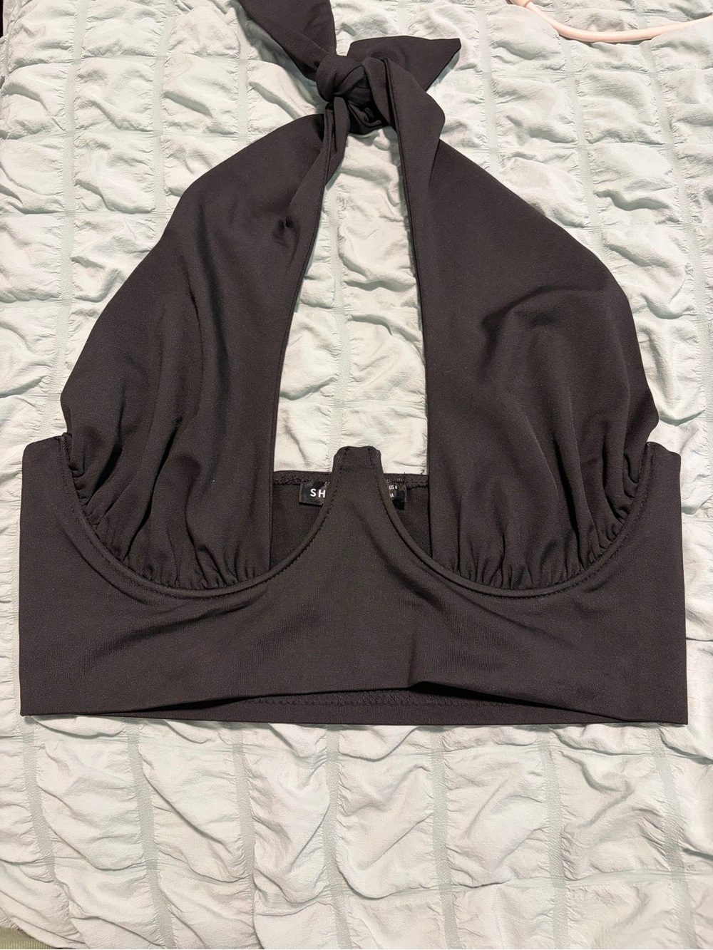 SHEIN Black Halter Tie-Back Crop Top Size Medium